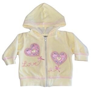 Vintage-Inspired 2009 Baby Essentials Yellow Hoodie Jacket 3M Heart Embroidery